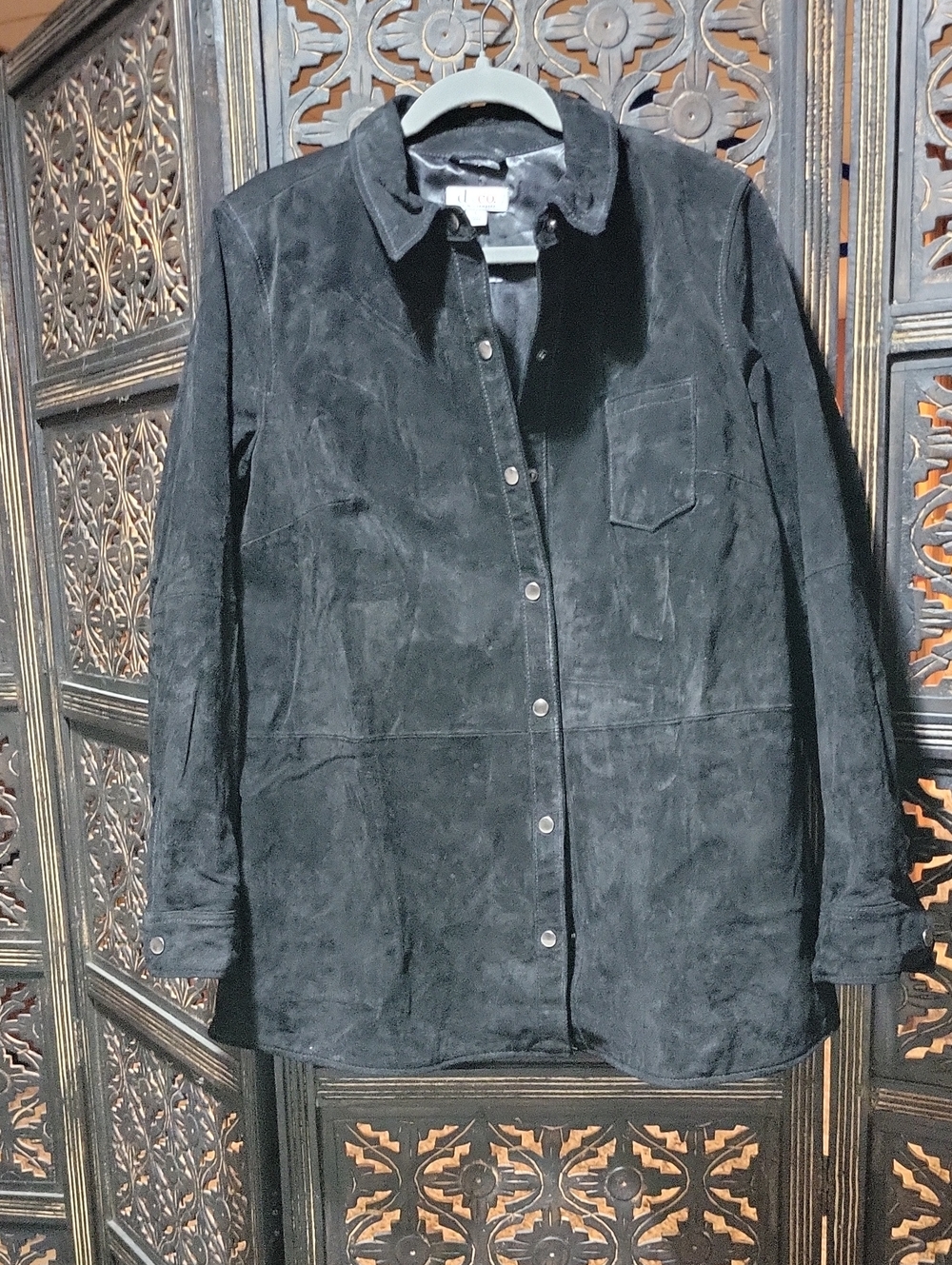 Classic Black Suede Snap-Front Jacket by D&Co
